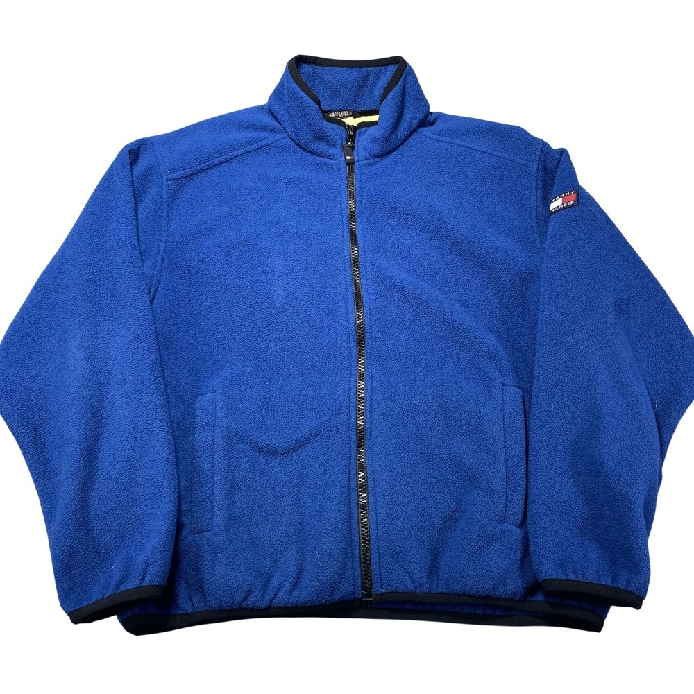 Tommy Hilfiger Jacket Mens Large Blue Fleece Full Zip Stand Collar Elastic Waist